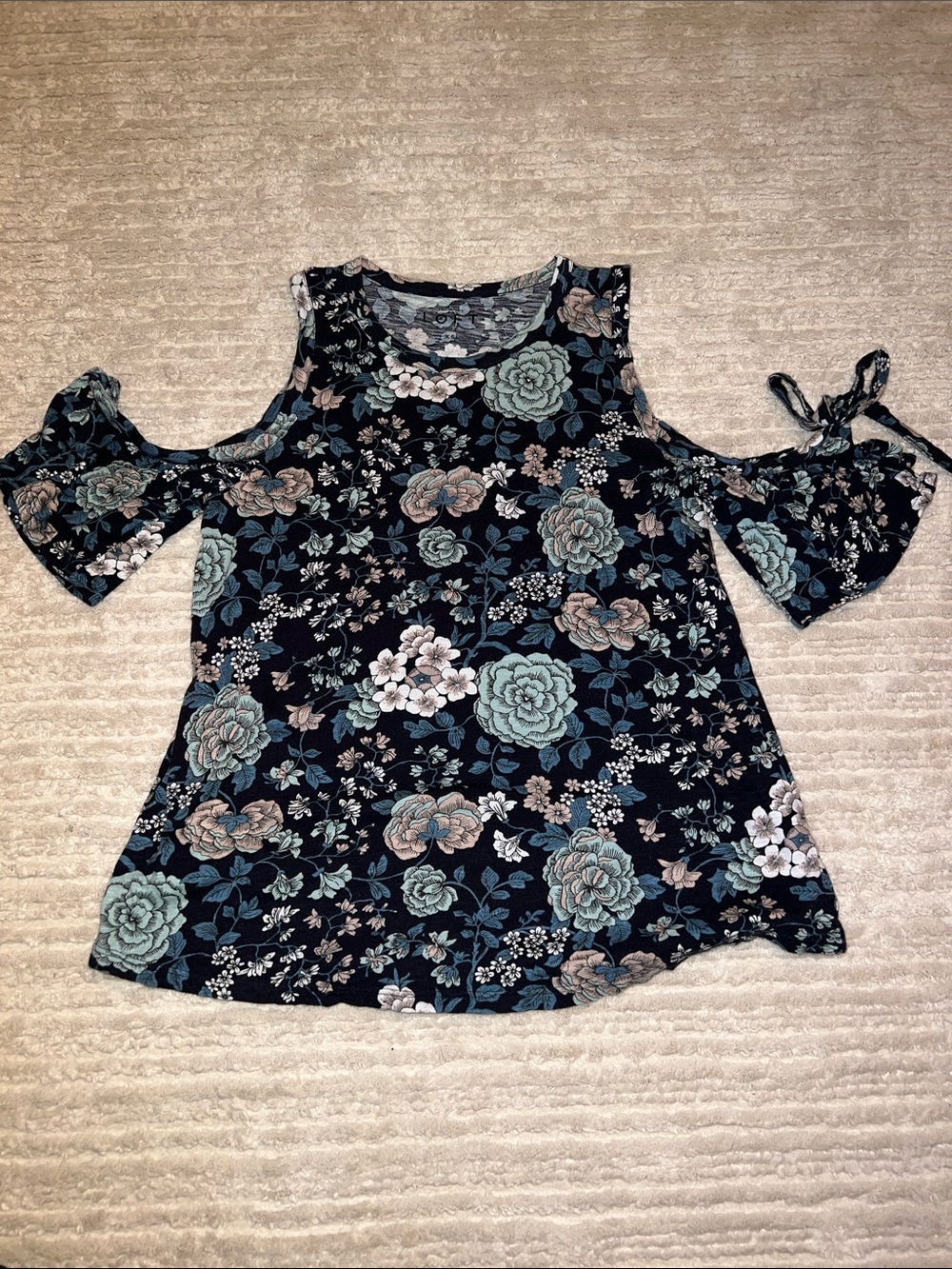 LOFT Navy Floral Cold-Shoulder Tunic